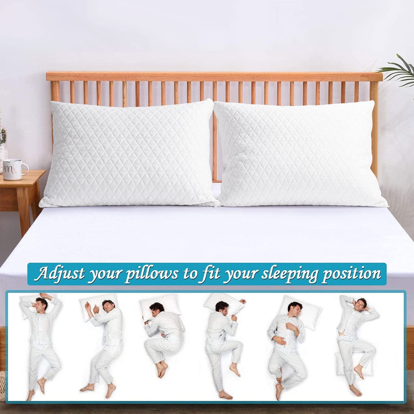 KEYOOHOME Shredded Memory Foam Pillows for Sleeping,Bed Pillows Queen Size Set of 2 Pack Cooling Adjustable,Good for Side and Back Sleeper with Washable Removable Cover
