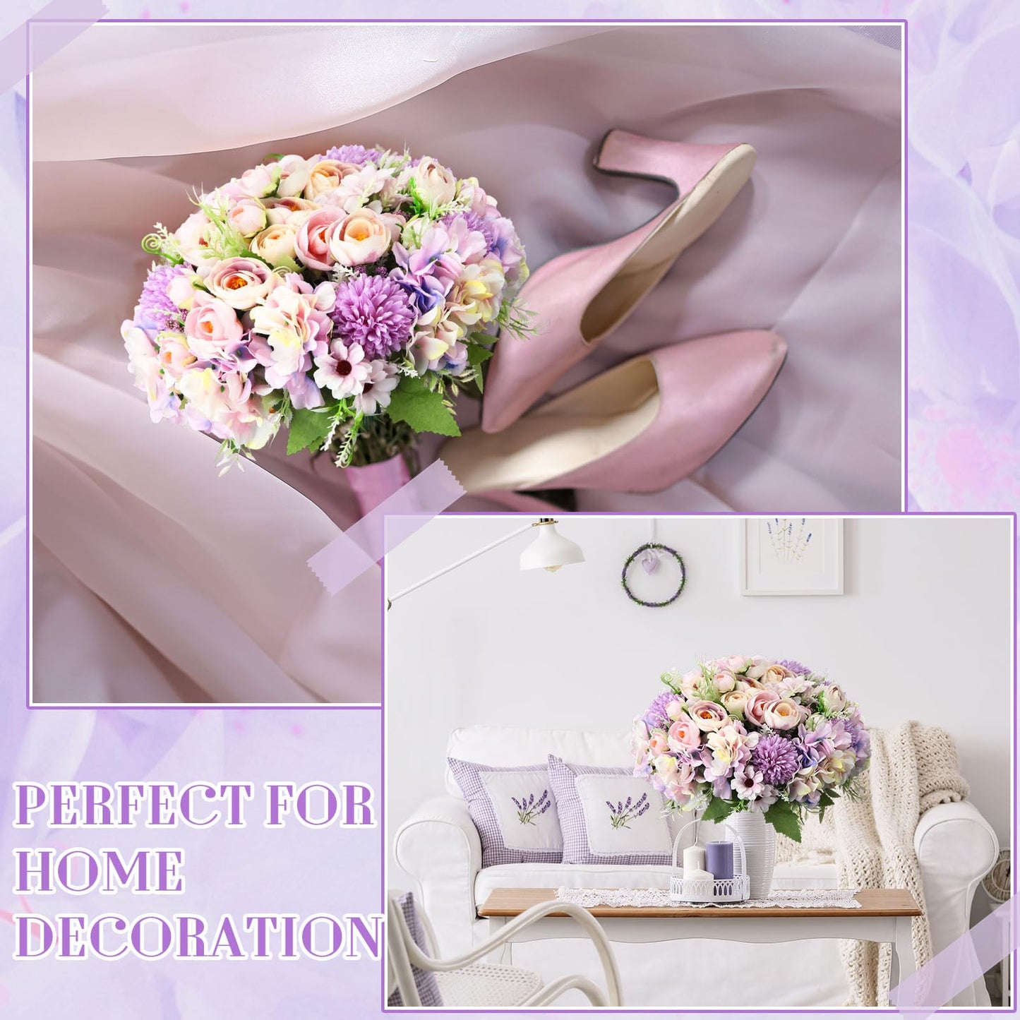 Tigeen Peonies Artificial Flowers Faux Roses Silk Flowers Hydrangea Artificial Bouquet for Wedding Table Centerpiece Floral Vase Home Office Bridal Decor(Purple,12 Bundles)