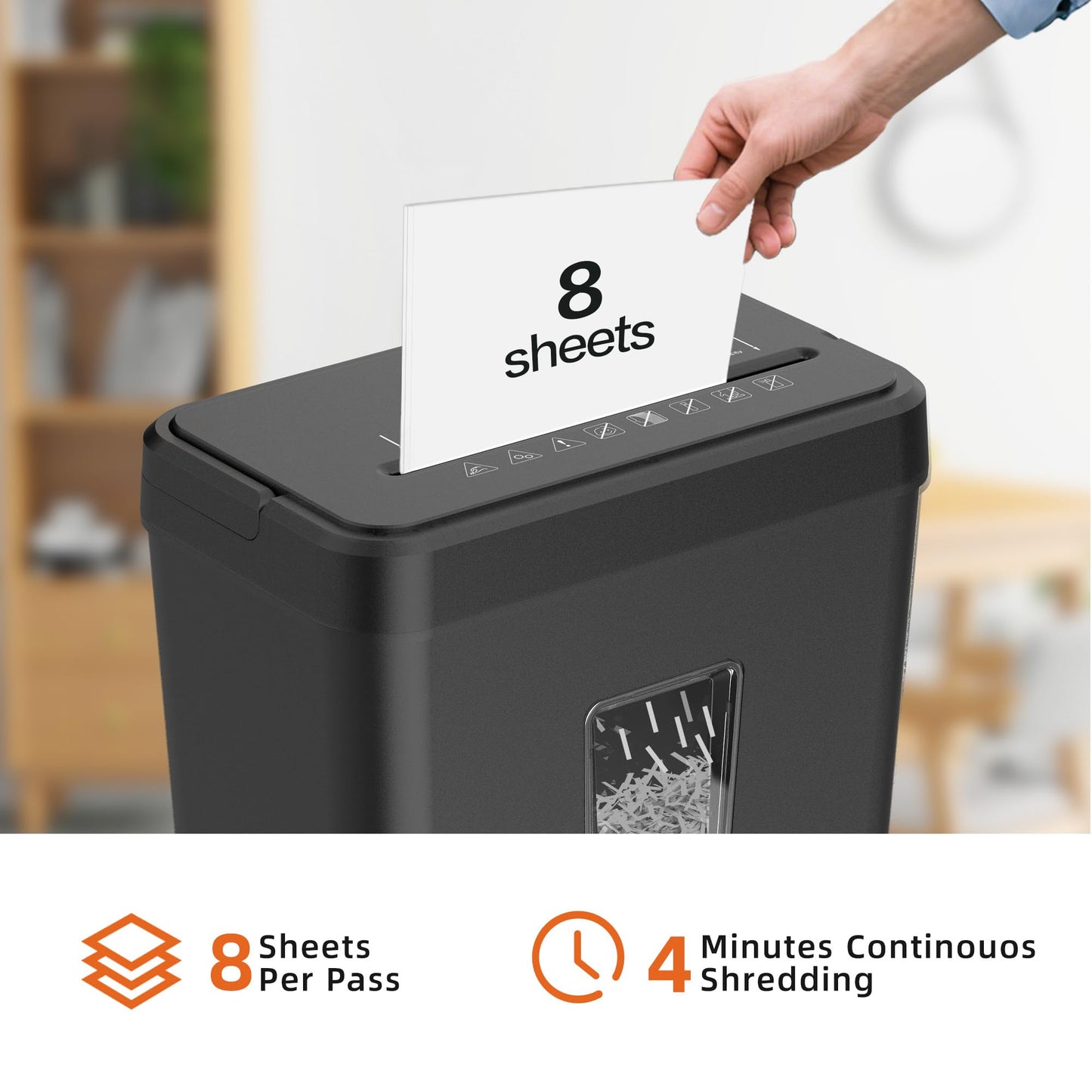 Locksworth 8-Sheet Paper Shredder, 4.23 Gallon Cross Cut Shredder for Home Office, P-4 High Security Shredders for Credit Card Staple Clip, Portable Handle Design