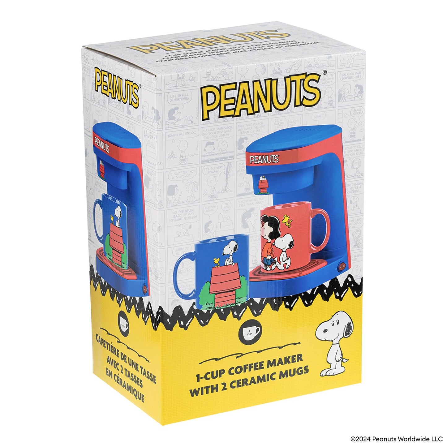 Uncanny Brands Peanuts Single Cup Coffee Maker Gift Set with 2 Mugs