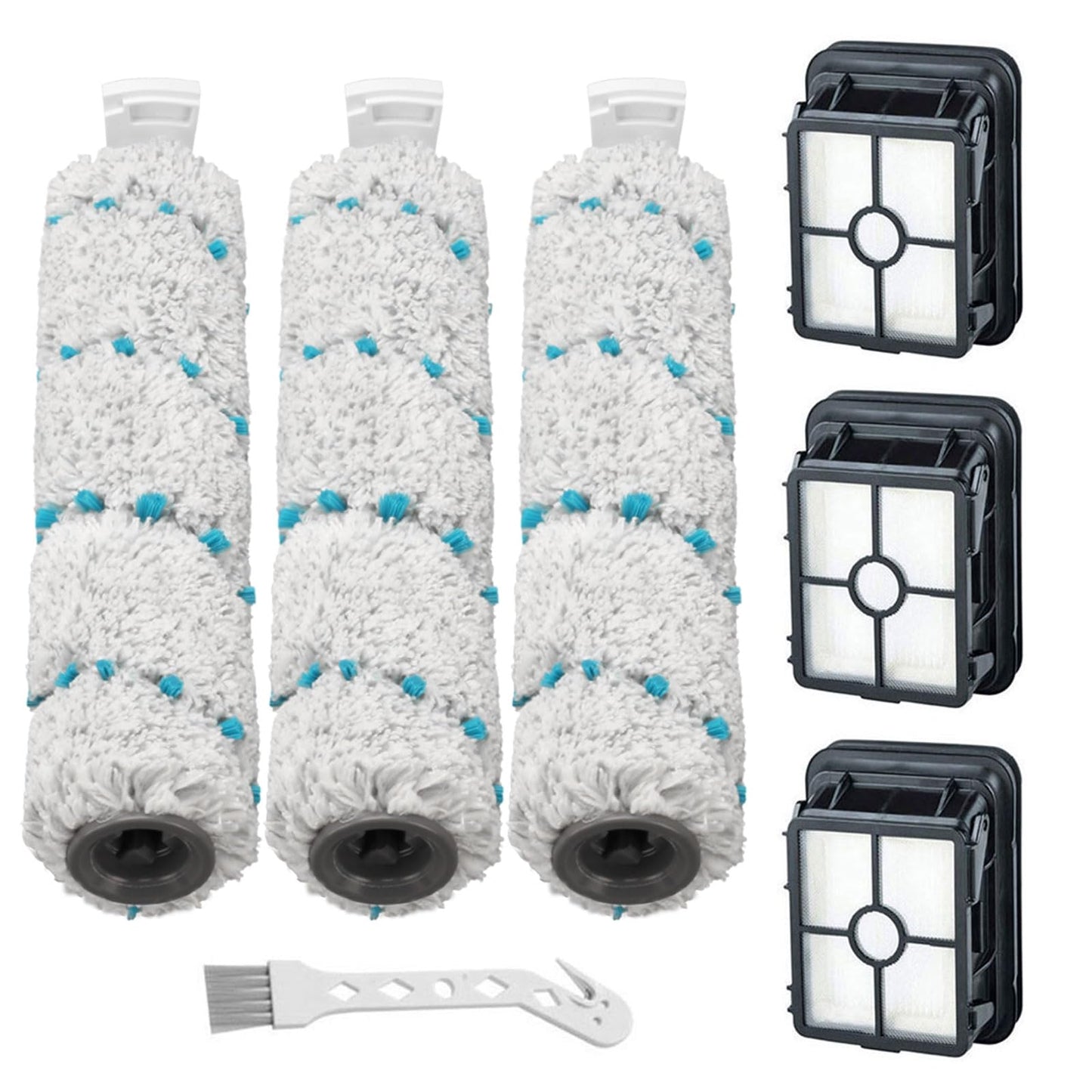 Lemige Brush and Filter Replacement Parts for Bissell CrossWave Max 2554 2590 2593 2596 for HydroSteam Plus 35151 3515 35152 3513 3518 Vacuum,3 Pack Multi-Surface Brush Rolls 2787 Vacuum Filters 1866