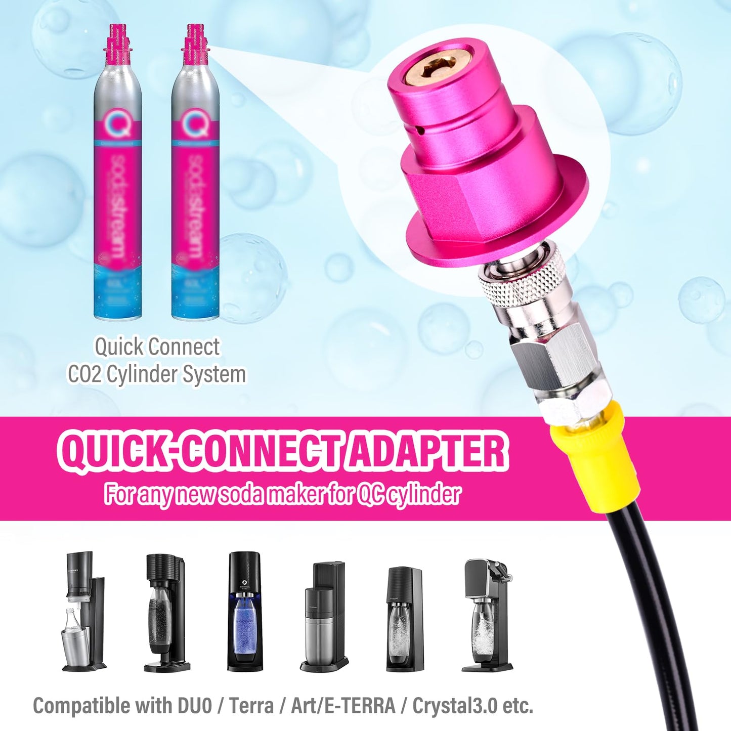 CO2 Quick Adapter with 60in High-pressure Hose, CO2 Quick-Connect Compatible with Duo/Terra/Art/E-Duo/Crystal 3.0/GAIA Soda Maker, CGA320 Valve for Large CO2 Tank