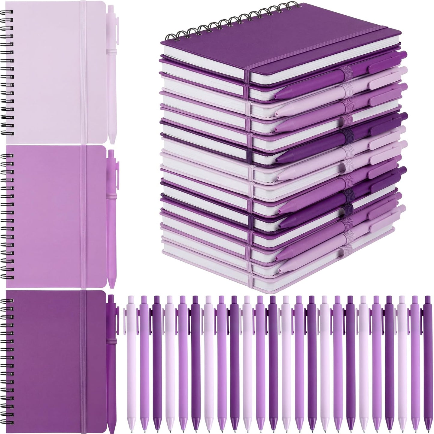 Fulmoon 30 Set Small Spiral Notebooks A6 with Pens Bulk, Multicolor 4" x 6" Pocket Notebooks Mini Lined Journals 50 Sheets for Back to School Supplies Students Gifts Rewards Office (Violet Bloom)