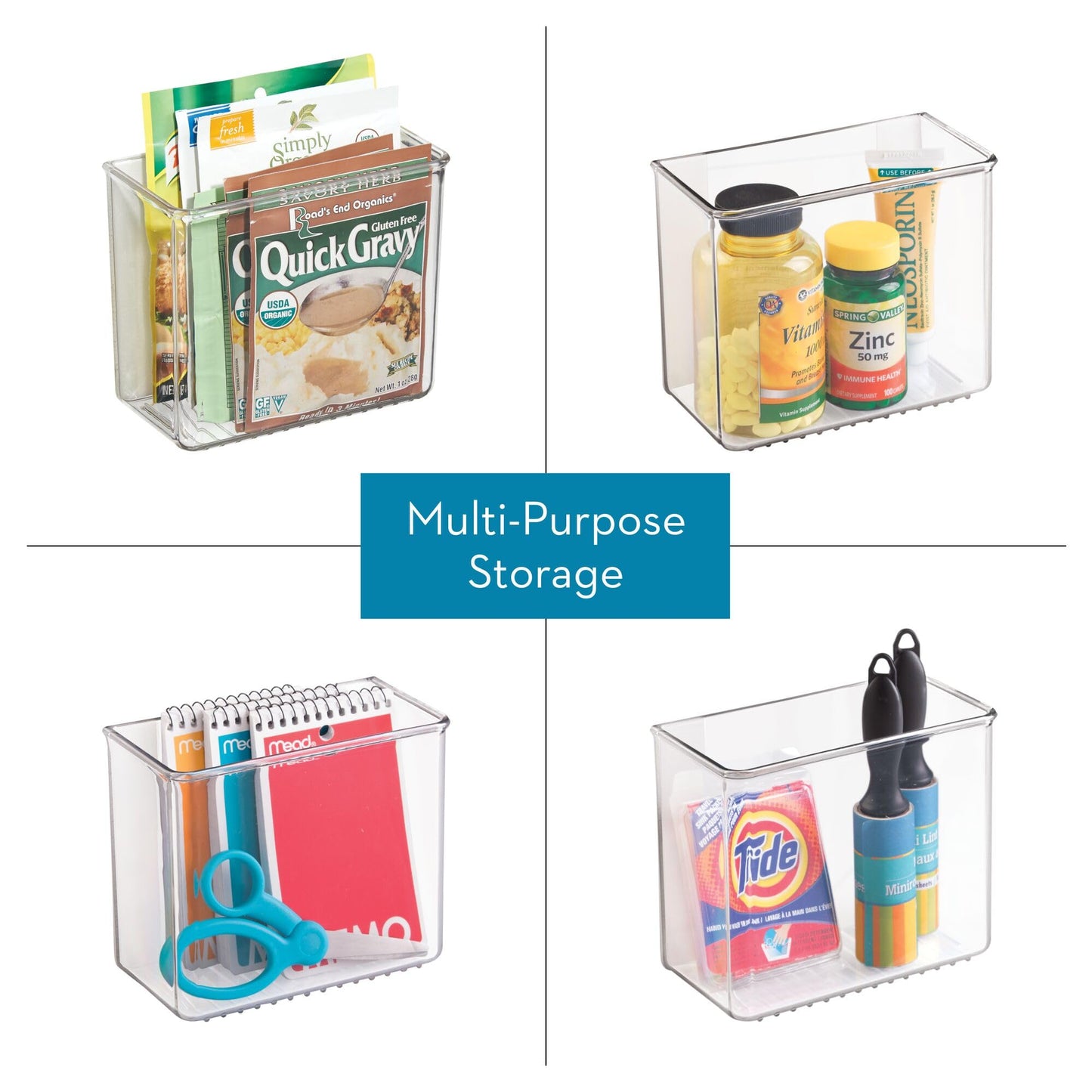 iDesign Adhesive Organizer Bin - Damage-Free Hanging for Kitchen, Bathroom, or Office - Set of 2 - Clear
