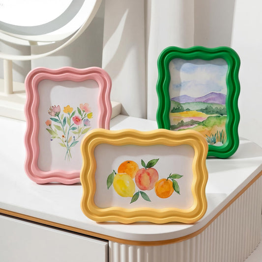 Vicenpal Scalloped Picture Frame with Real Glass, Vintage Curved Funky Decorative Picture Frame Wavy Edge, for Desktop Wall Display Home Decor Gift Aesthetic Art(4 x 6 Inch,Rainbow Colors,6 Pack)
