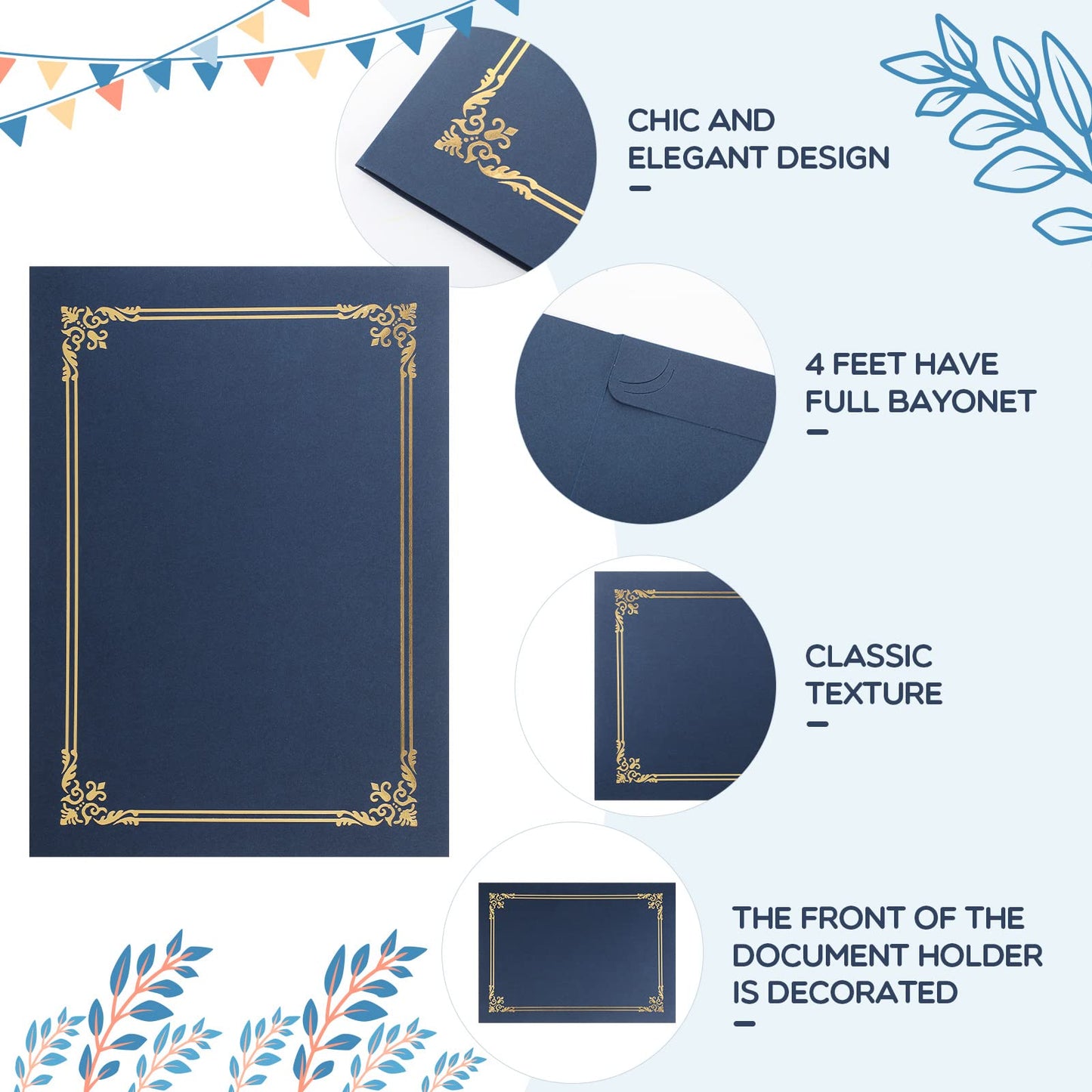 Sherr 60 Pcs Certificate Holders Certificate Covers Folders Diploma Holders with Gold Foil Border for Letter Size 8.5 x 11 Inches Diploma, Documents, Awards, Paper, Letter, Graduation(Navy Blue)