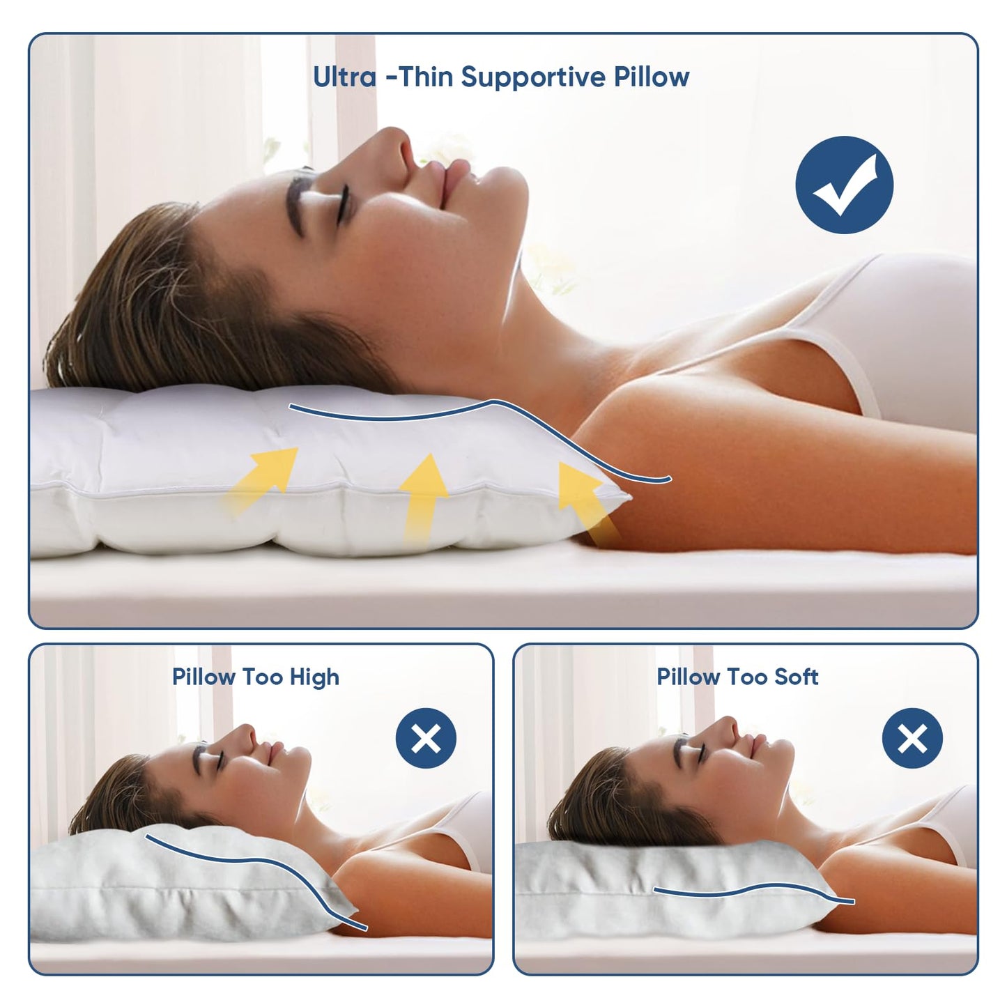 MINUPWELL 2 Packs Ultra Flat Pillows for Sleeping Thin, 7D High Support 2.5 inch Height Ultra Thin Pillows,Slim Bed Pillows for Stomach Sleeper,Standard Size -18x26 in