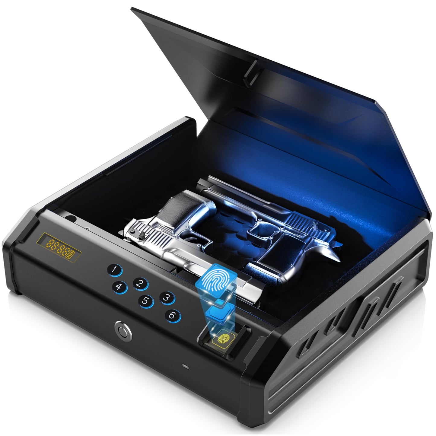 Gun Safe, Multiple Access Methods for Quick Access Handgun Safe, Fingerprint Digital PIN Key Fingerprint Pistol Safe for Car Nightstand Living Room