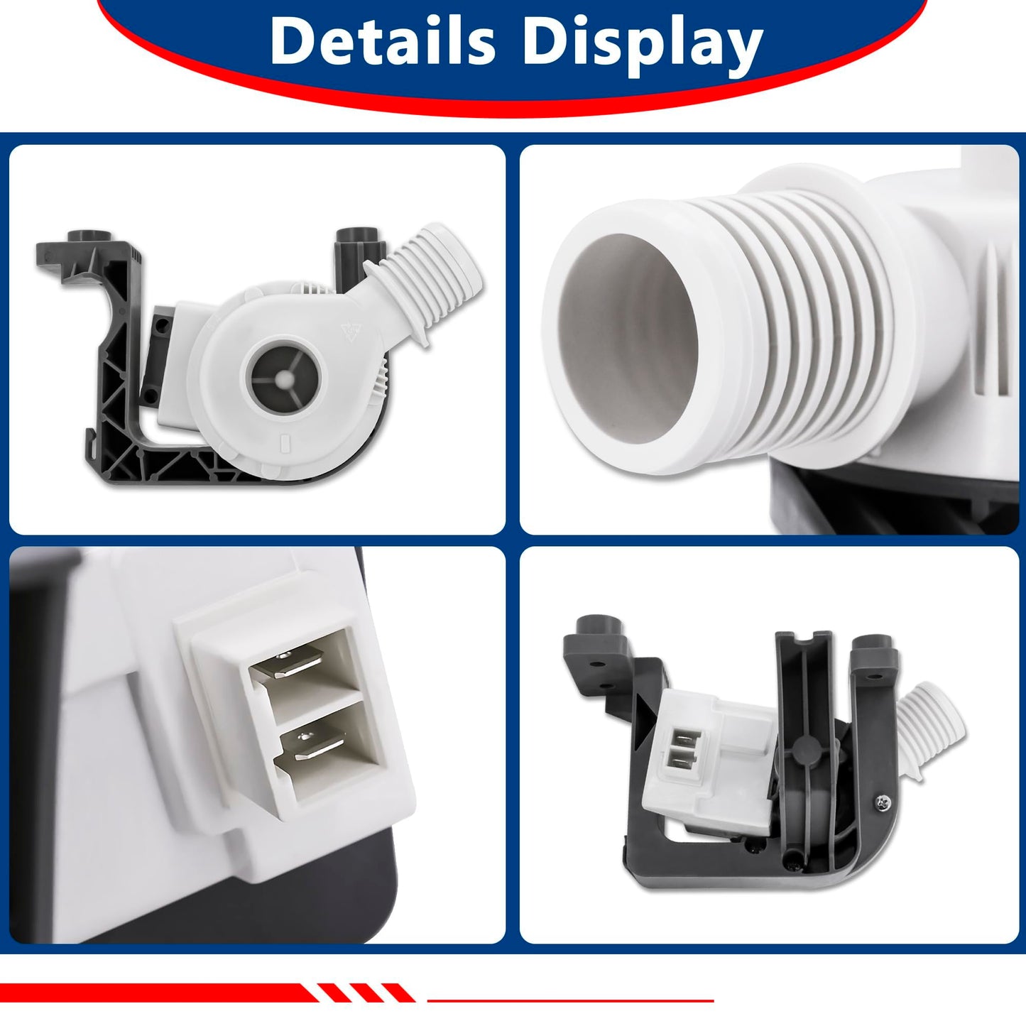 Washer Drain Pump Assembly W11263349, Fit Models WTW5100HC0, WTW5100HW0 WTW5105HC0 WTW5105HW0 WTW6120HC0 WTW6120HW0 WTW7120HC0 WTW7120HW0 WTW8120HC0 WTW8127LW0, Drain Pump Fit for Whirl-pool May-tag