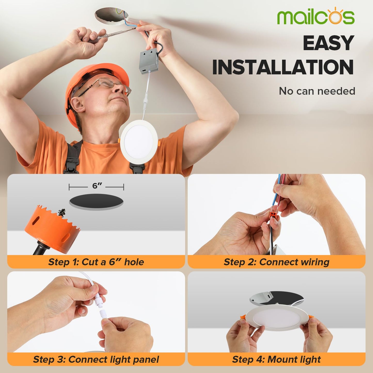 MAILCOS 12 Pack 6 Inch 5CCT Ultra-Thin LED Recessed Ceiling Light with Junction Box, 2700K-5000K Selectable, 1050LM High Brightness, Dimmable Canless Wafer Downlight, 12W 120V, ETL