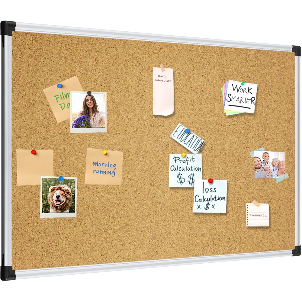 XBoard 24 x 18 Inch Cork Bulletin Notice Pin Board for Wall with Aluminum Frame for Home School & Office Display (Pack of 2)