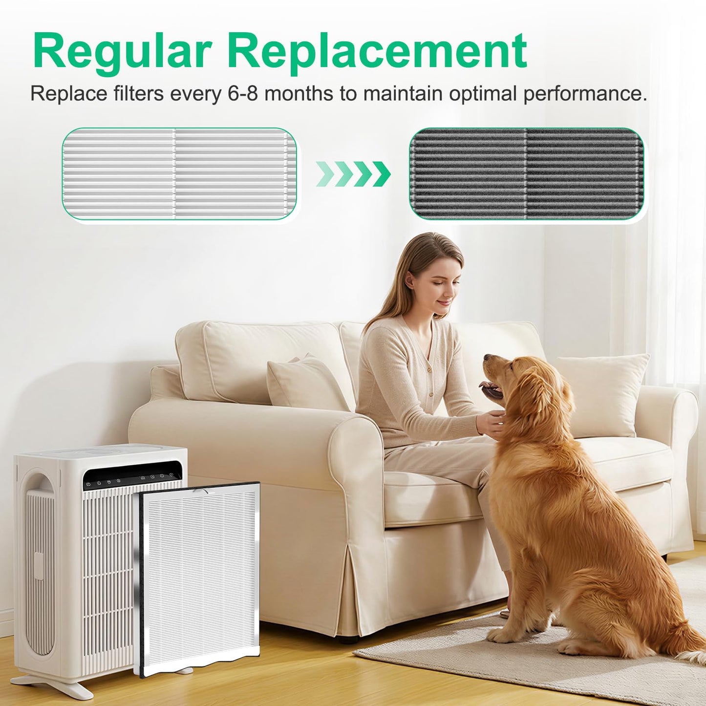 4 Pack APH4000 Replacement Filter Compatible with KNKA APH4000 Air Purifi-er, H13 True HEPA & Activated Carbon High-Efficiency Filter, Part No. APH4000LX