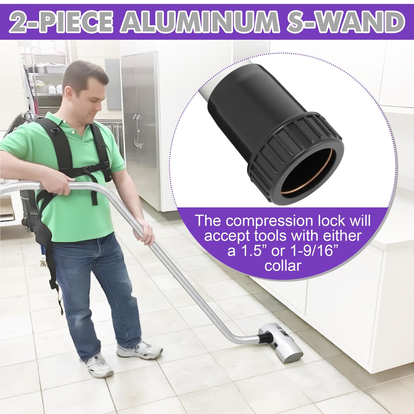 HappyAlley 1 Pack Vacuum Wand Replacement, 2 Piece Aluminum S-Wand Compatible with Proteam Backpack, Commercial Vacuum Parts & Accessories, Also Compatible with Hoover Backpack C2401, Fit 1.5'' Hole