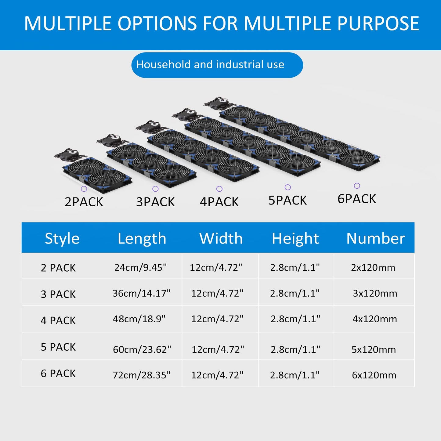 120mmx6 720mm Adjustable Computer PC Vent Fans 3V-12V Speed Controller for Flexible Arrange Cabinet Rack Space Window Wall Server Mining Rig Chicken Coop Exhaust Cooling