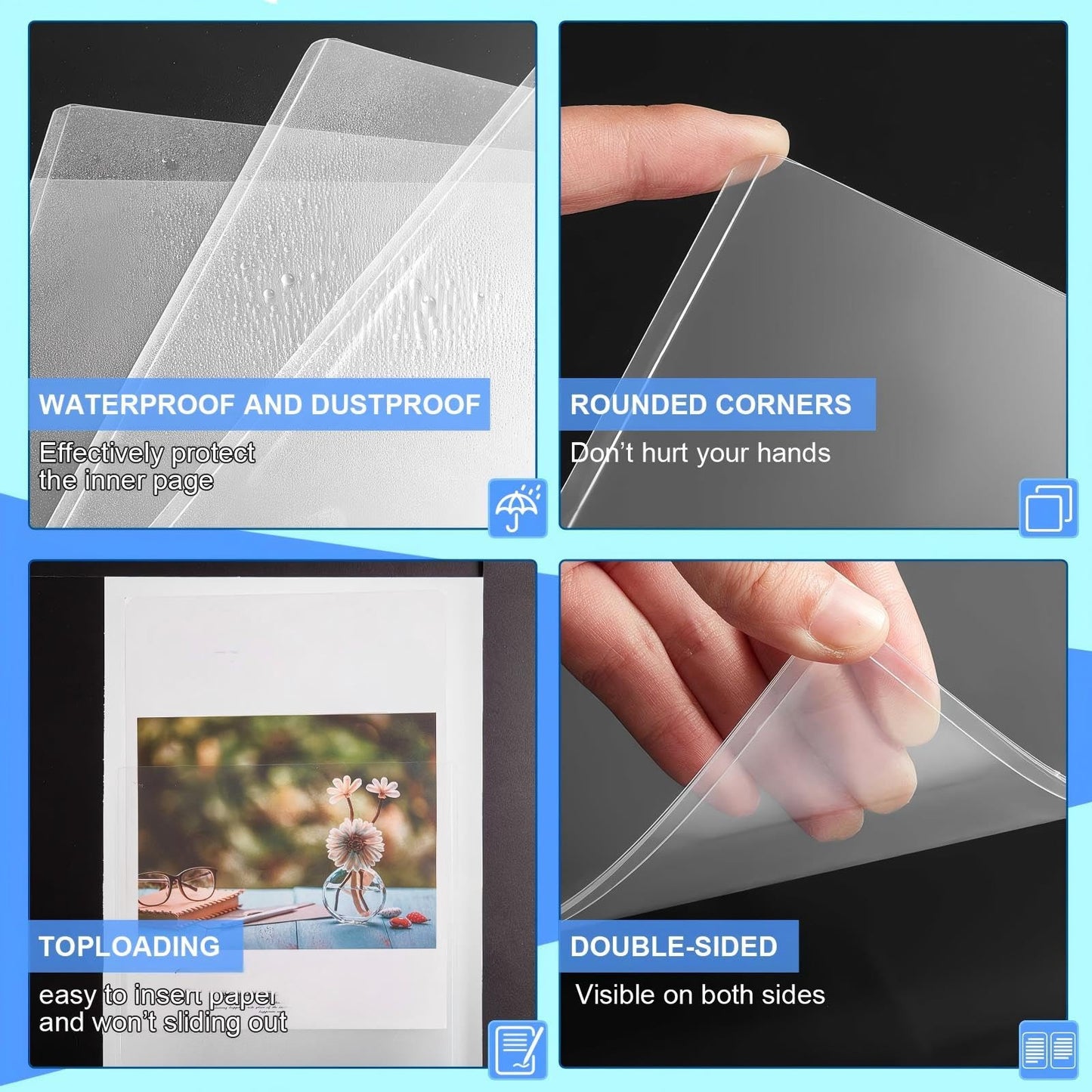 Sherr 2 Pcs Rigid Print Protectors Fit 24 x 36 Inch Poster Paper, Top Loading Page Protectors Plastic Poster Sleeves PVC Clear Sheet Holder to Display Photo Document Magazine Certificate