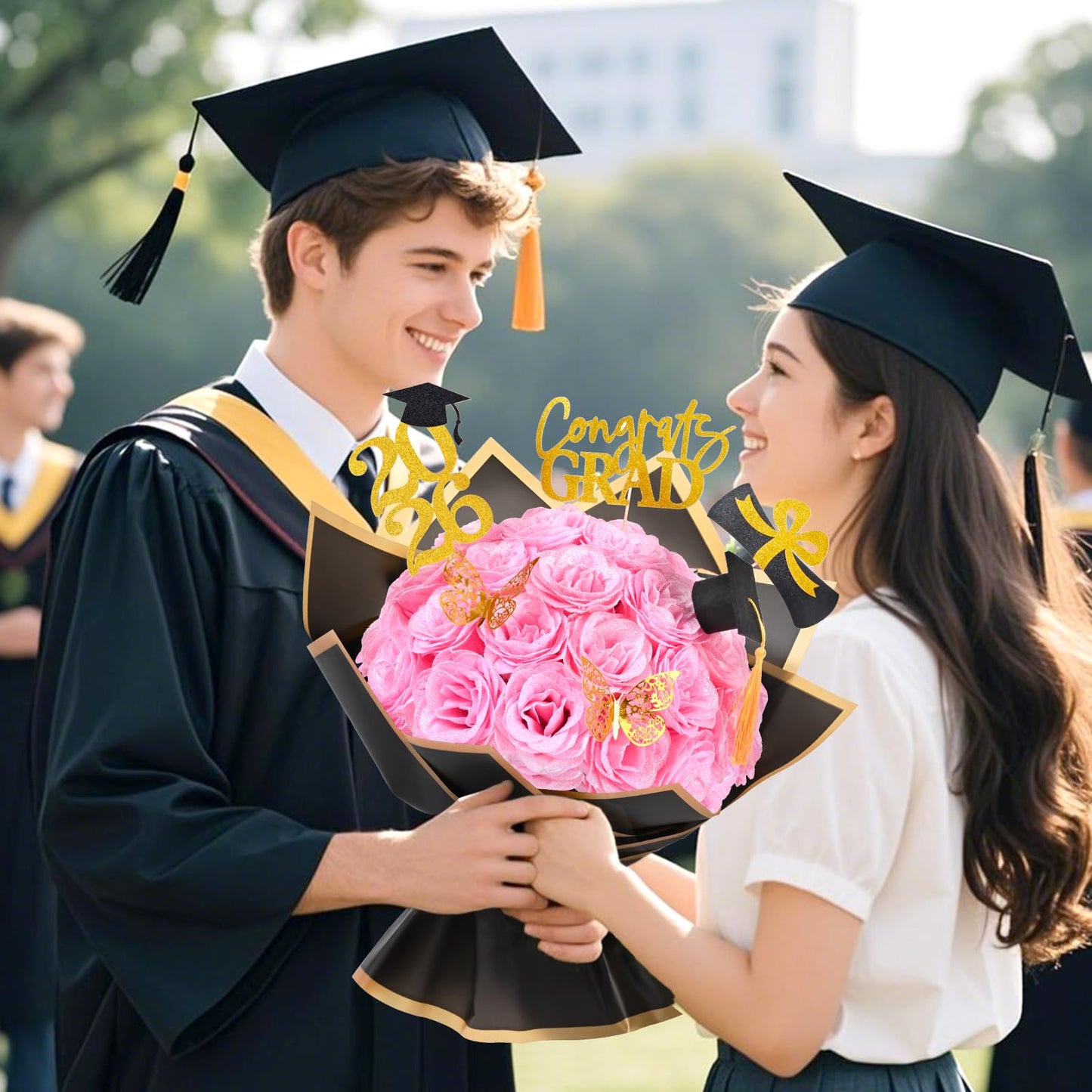 Waipfaru 2026 Graduation Gifts, Glitter Roses Bouquet, Graduation Gift for Her, DIY Fake Flowers Bouquet with Graduation Stand-Up Signs, 36 Pink Roses, for High School/College/Middle School Grads
