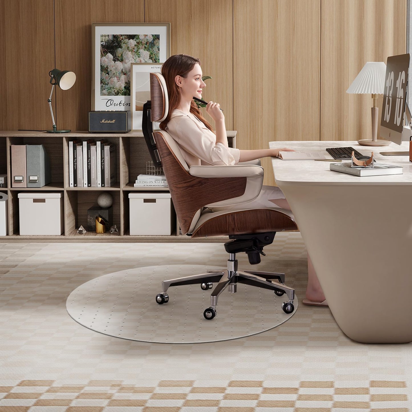 WASJOYE Office Chair Mat for Carpet, 36 Inch Round Chair Mat for Carpet with Non-Slip Studded for Home Office Rolling Chair