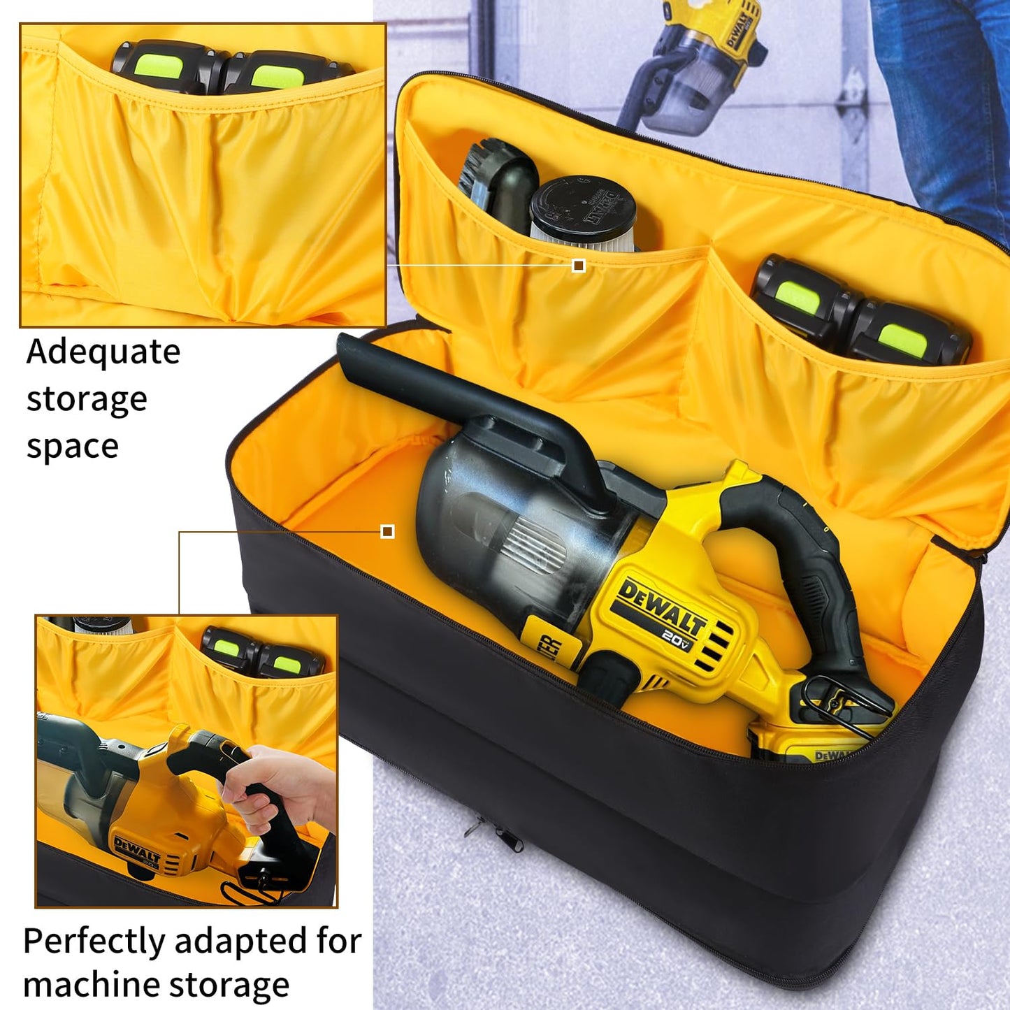 TEFGTER Carrying Bag Compatible with DEWALT 20V Cordless Handheld Vacuum DCV501HB,Large Space Storage Bag for Cordless Handheld Vacuum Cleaner,Storage Case with Extra Pockets,Case Only