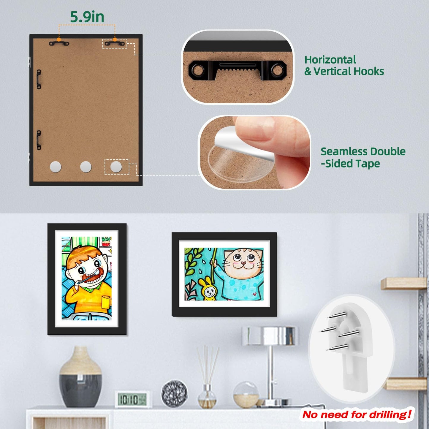 HEPFLANZE 4 Pack Kids Artwork Frames Changeable 8.5 x 11 Inch Children Art Projects Kids Art Frames Front Opening Picture Display Frame, Black