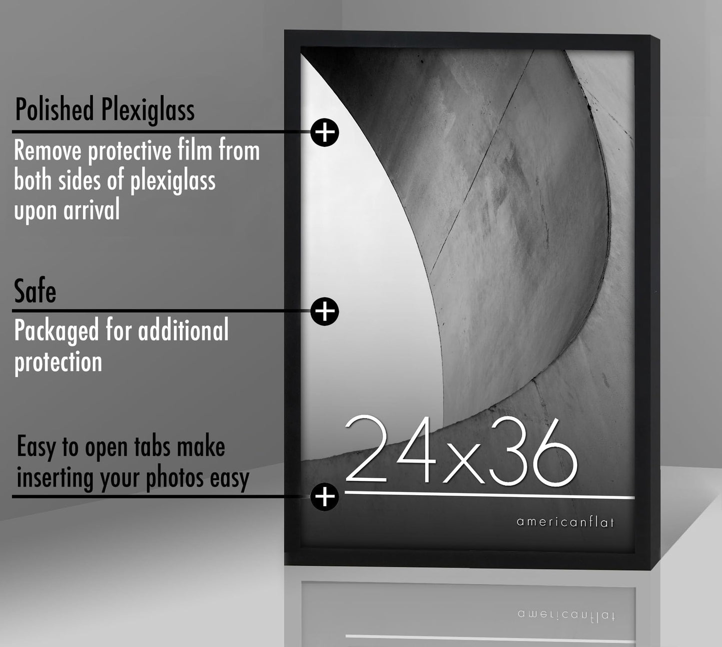 Americanflat 24x36 Poster Frame with Polished Plexiglass - Streamline Collection - Thin Border Picture Frame for Wall Display - Hanging Hardware Included - Black