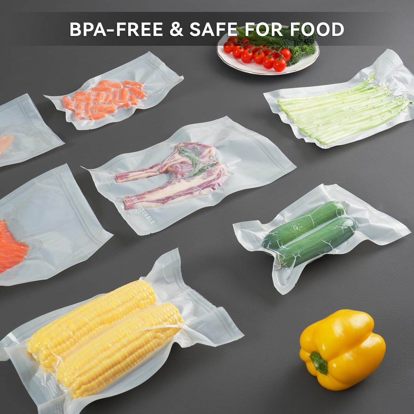 VestaEco Compostable Vacuum Sealer Bags for food, 3 Rolls 11" x 16' and 2 Rolls 8" x 20', Heavy-Duty Embossed Vacuum Seal Bags, Customized Size for Meal Prep/Sous Vide Cooking, BPA-Free