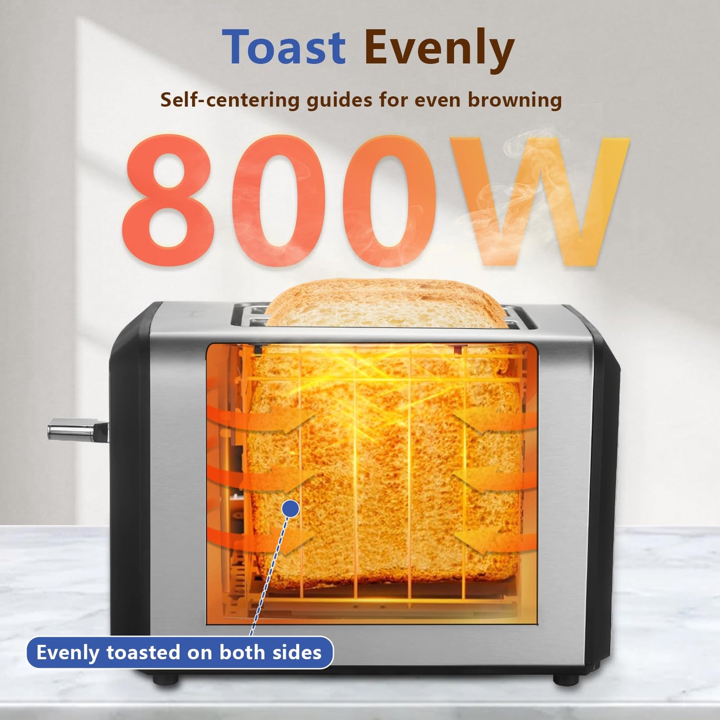 SAKAMOSH 2 Slice Touch Screen Toaster 1.3" Wide Slots for Bagels, Smart Digital Display Toaster with 6 Browning Levels & 6 Bread Types, Memory, Defrost, Reheat, Stainless Steel, 800W