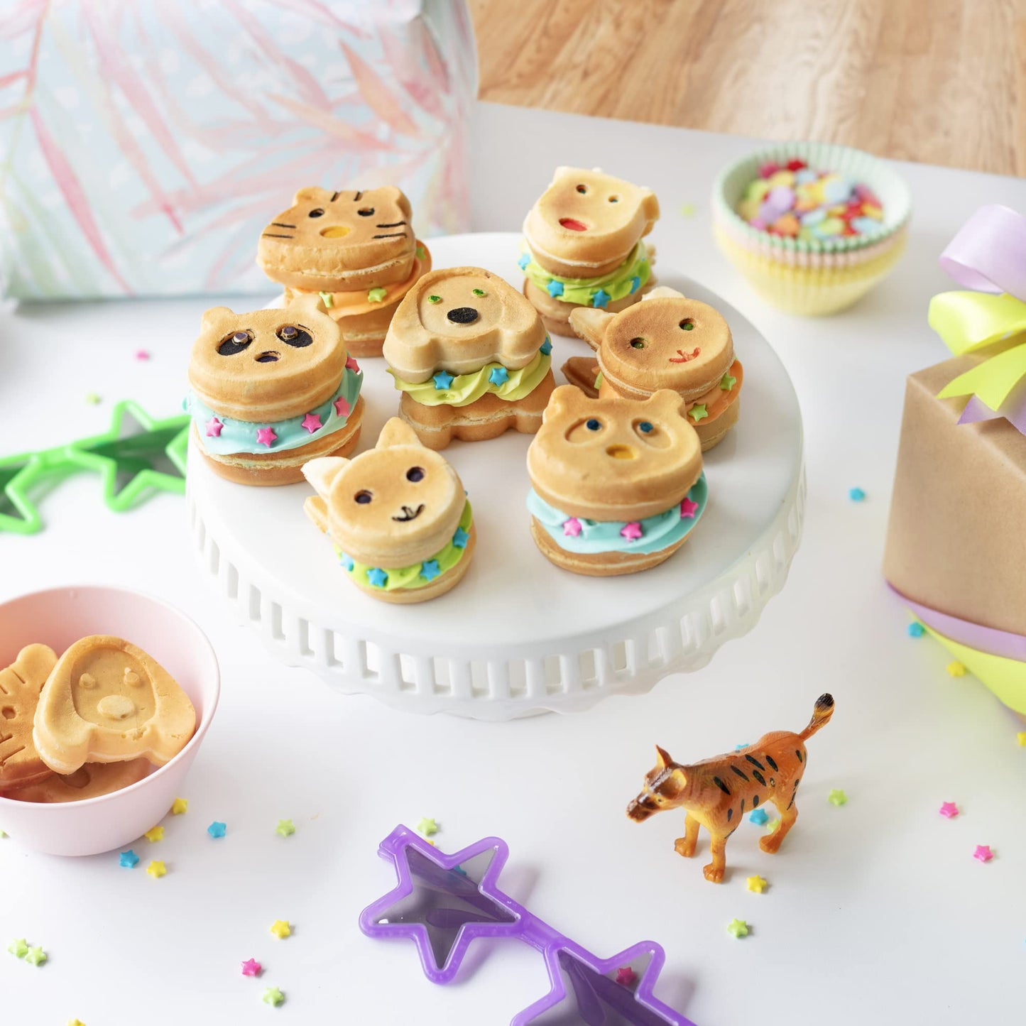 Waffle Wow! Animal Friends Waffle Maker – 7 Cute Animal Shapes, Nonstick Mini Electric Waffler for Kids Breakfast & Parties- Quick Heat Easy Release, Compact Storage, Family Fun, Includes Recipe Guide