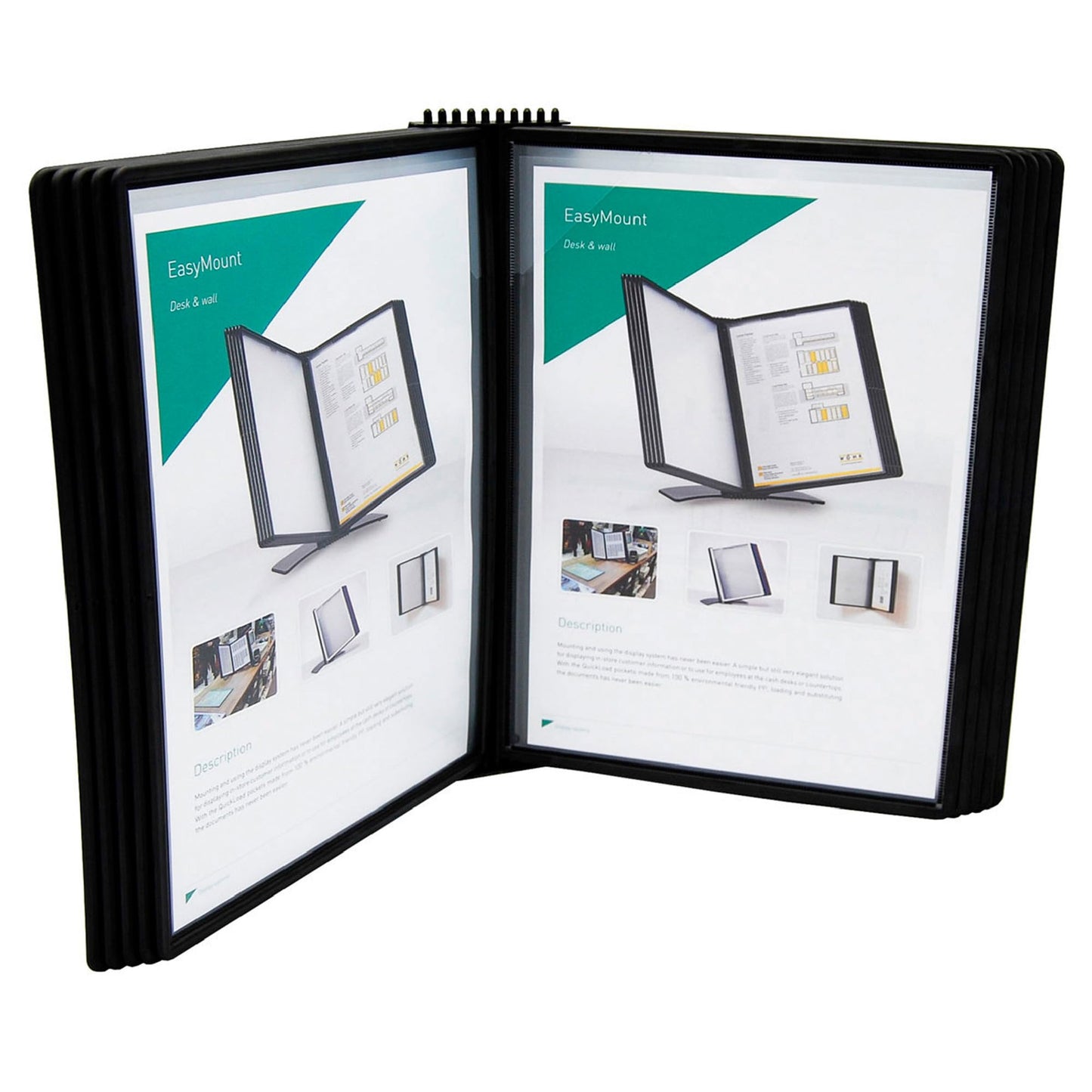Tarifold Wall Mount Reference & Display System, 10 Double-Sided Pockets, 20 Sheet Capacity, Expandable, Durable ABS Plastic & Metal, Letter Size, Made in Denmark, Black