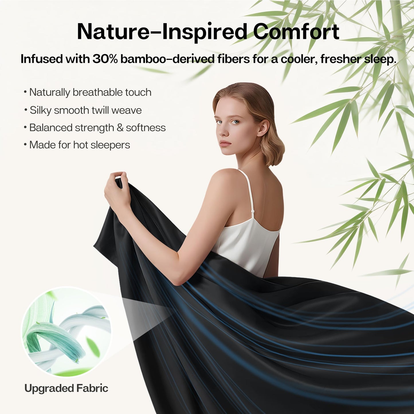 MR&HM Queen Sheet Set, 4-Piece Cooling Sheets, Rayon Derived from Bamboo & Polyester Blend, Soft & Silky, 15" Deep Pockets with Elastic Straps, Hotel Luxury for Hot Sleepers, Black