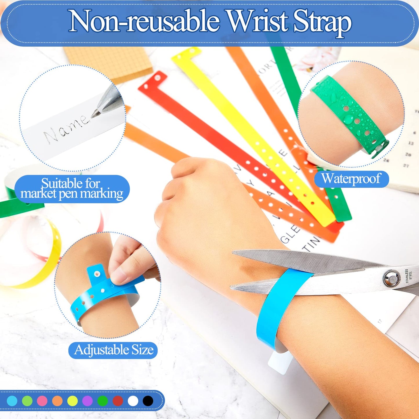 Henoyso 1000 Pcs Multicolor Plastic Wristbands for Events Party Vinyl Wrist Band Plastic Bracelet Bulk Arm Band Identification for Concerts Carnivals Night Clubs