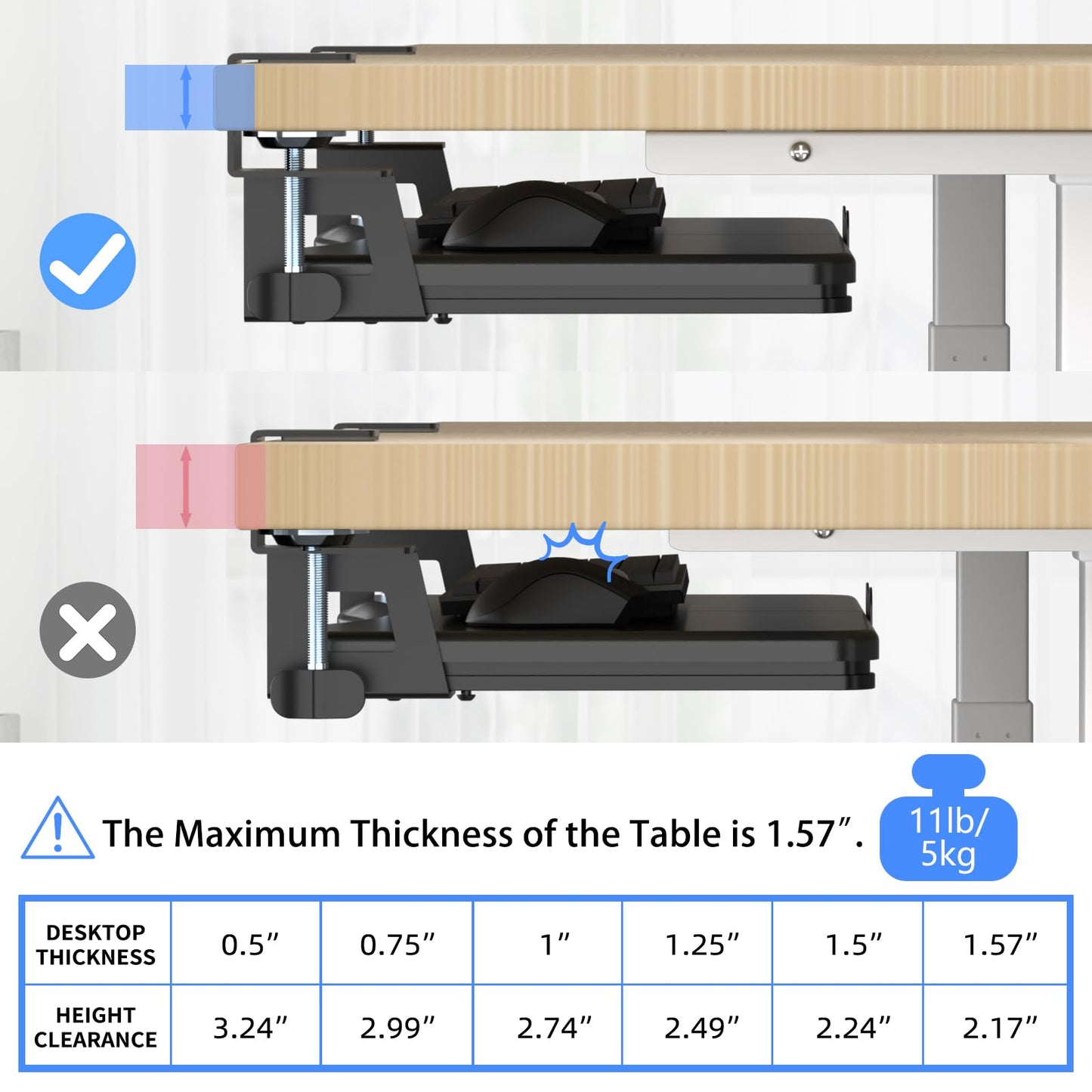 suptek Small Keyboard Tray Under Desk Pull Out with C Clamp Mount, Computer Keyboard & Mouse Tray, 20 (24.2 Including Clamps) x 11.8 inch Slide-Out Platform Computer Drawer for Typing, Black, DSF1S