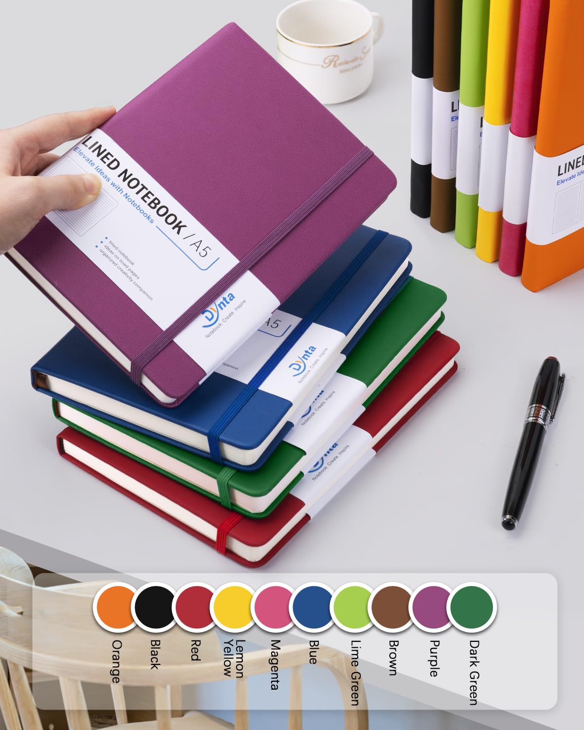 Dynta Hardcover Journals Bulk, 10 Packs A5 Lined Notebooks for Writing 200 Pages/100Sheets, 8.4 x 5.8 inch, 10 Colors Classic Ruled Notebook for Work/Note Taking/College