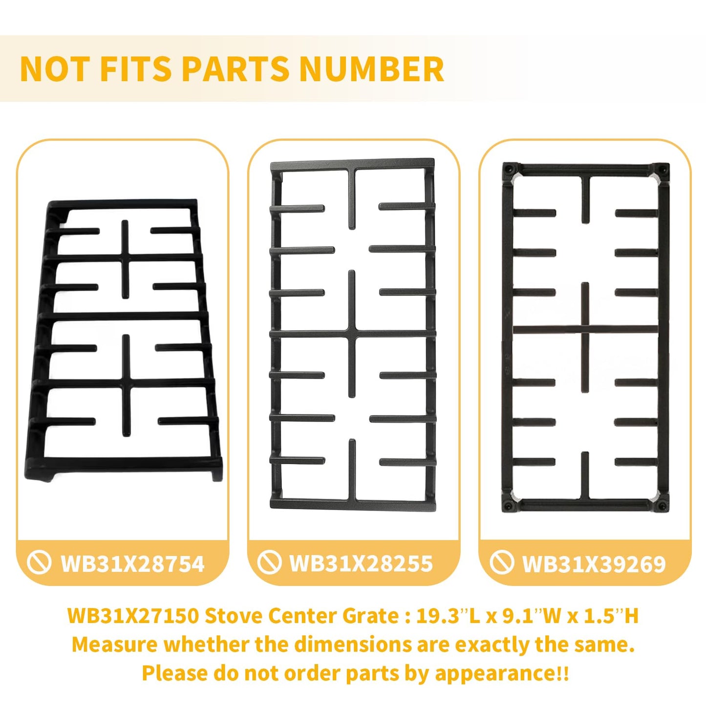 WB31X27150 Stove Center Grate Replacement for GE Stove Parts 19.3’’ x 9.1'' JXGRATE1 WB31X24737 Grate General Electric Gas Range Parts Surface Burner Grate GE Cast Iron Rack (Not JXGRATE2 JXGRILL2)