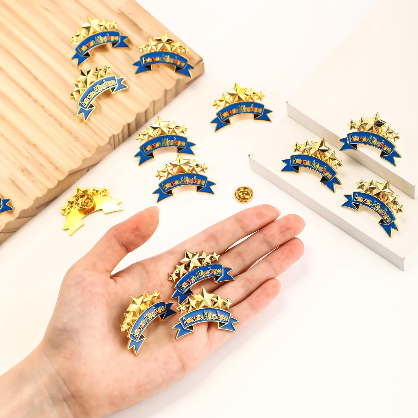 Huquary 100 Pcs Perfect Awesome Attendance Awards Awesome Attendance Star Lapel Pins Related to Attendances Chart Prizes End of School Year Gift for Student from Teacher Graduation Competition Event