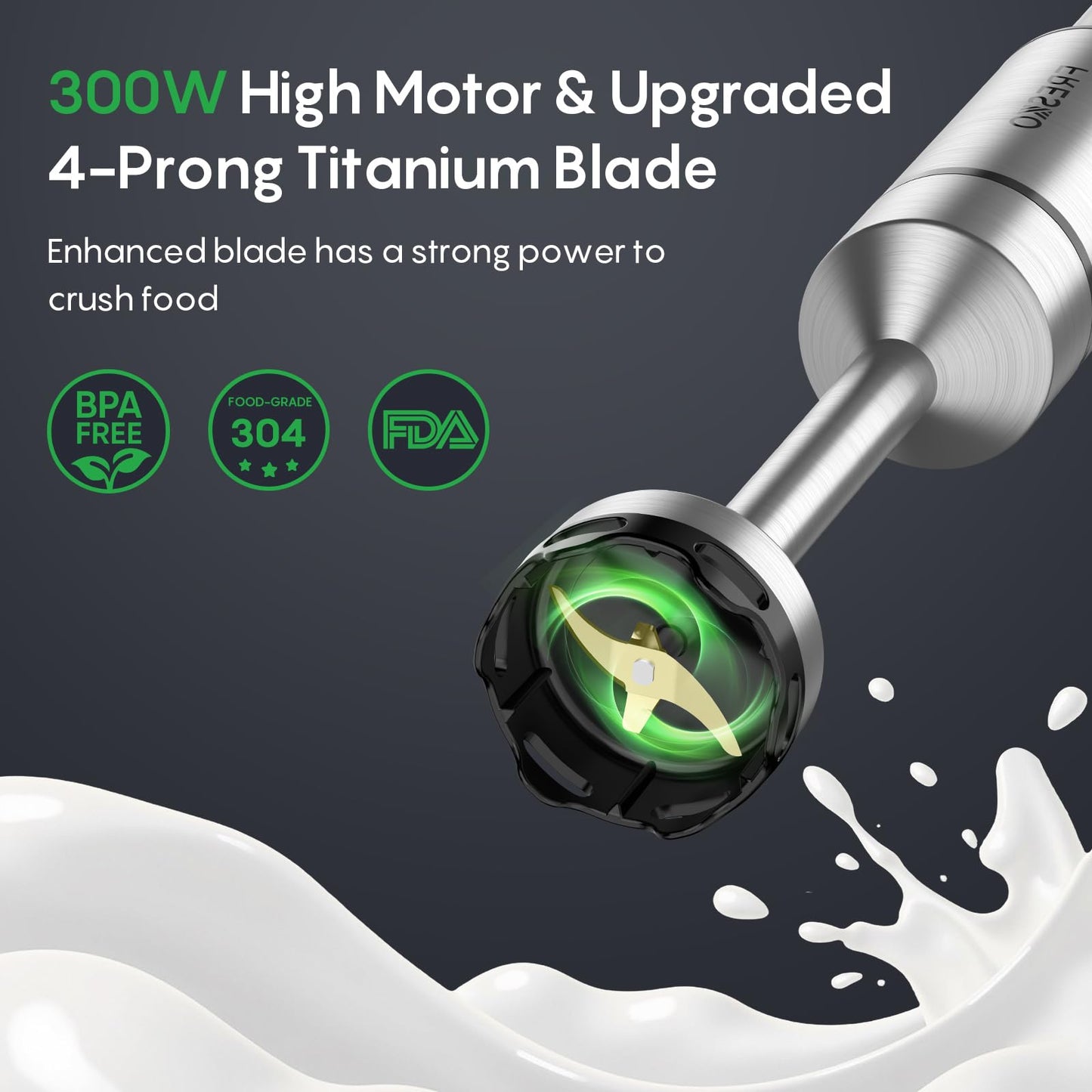 FRESKO Immersion Blender Handheld, Corded Hand Blender with Trigger Variable Speed, Anti-Scratch Stainless Steel Shaft, Stick Mixer for Soups, Shakes, Baby Food & Puree