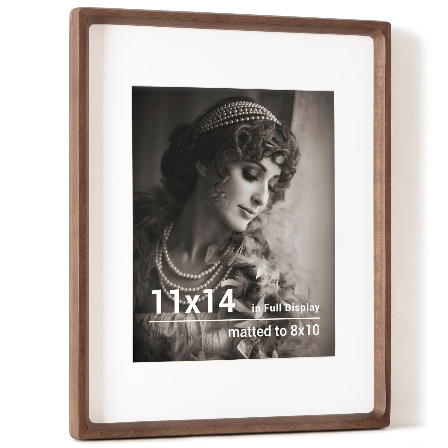 11x14 Picture Frame, USA-Sourced Walnut Wood Photo Frames with HD Tempered Glass, Handcrafted Rounded Corner 11 x 14 Wooden Frame Matted to 8x10 Photos, Gallery Wall Frames for Posters & Art Prints