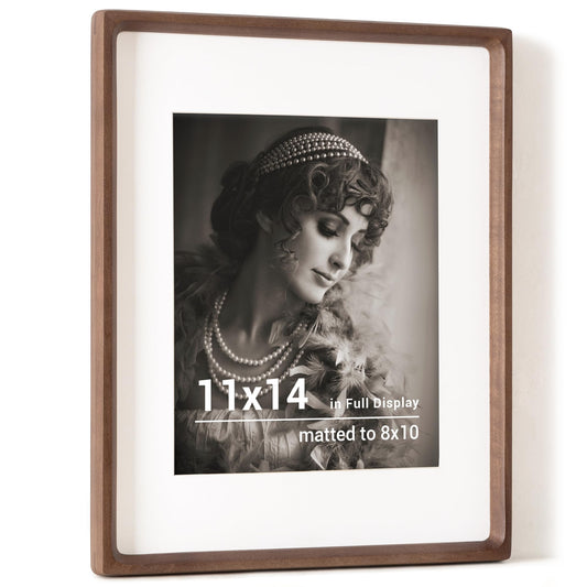 11x14 Picture Frame, USA-Sourced Walnut Wood Photo Frames with HD Tempered Glass, Handcrafted Rounded Corner 11 x 14 Wooden Frame Matted to 8x10 Photos, Gallery Wall Frames for Posters & Art Prints