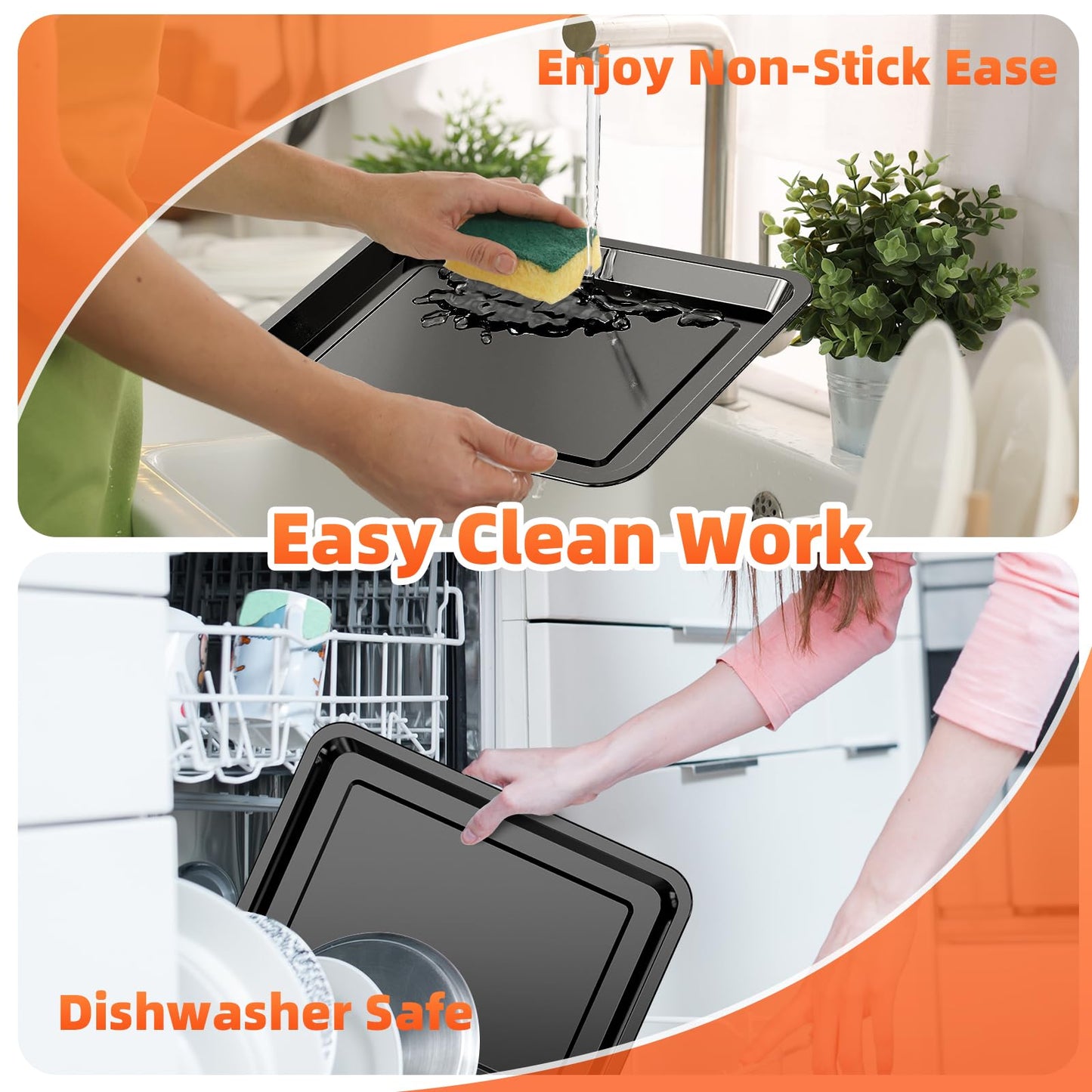 Air Fryer Basket, 2 Set Oven Air Fryer Basket and Tray with 60 PCS Parchment Papers, DEGOVIN Crisper Tray Non-stick Stainless Steel Air Fry Pans for Convection Oven(14.88"×10.98"& 13"× 9.7"-Black)