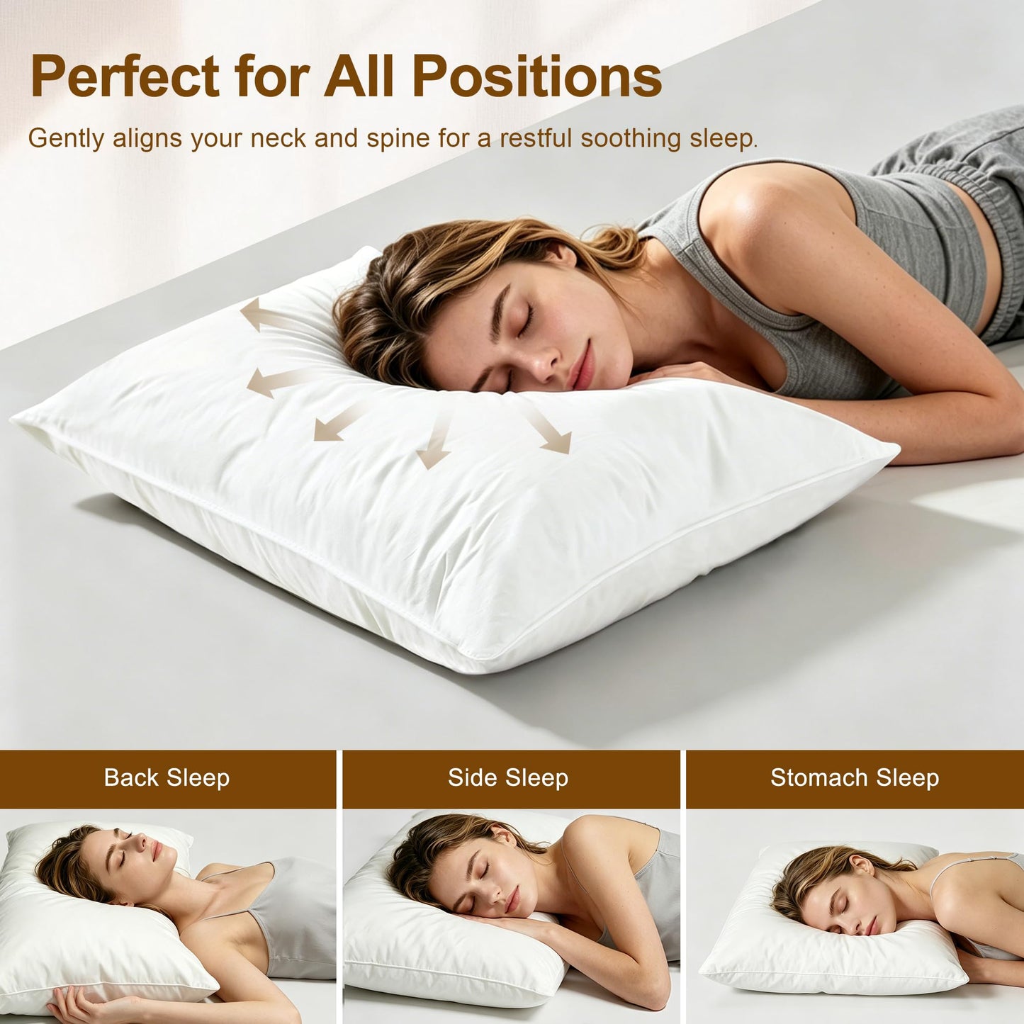 WQSPRING Down Pillows King Size Set of 2-750 Fill Power Hotel Quality Bed Pillows for Sleeping, Medium Firm for Side Back Stomach Sleepers, Breathable Downproof Cover, Oeko-TEX Certified (20” x 36”)