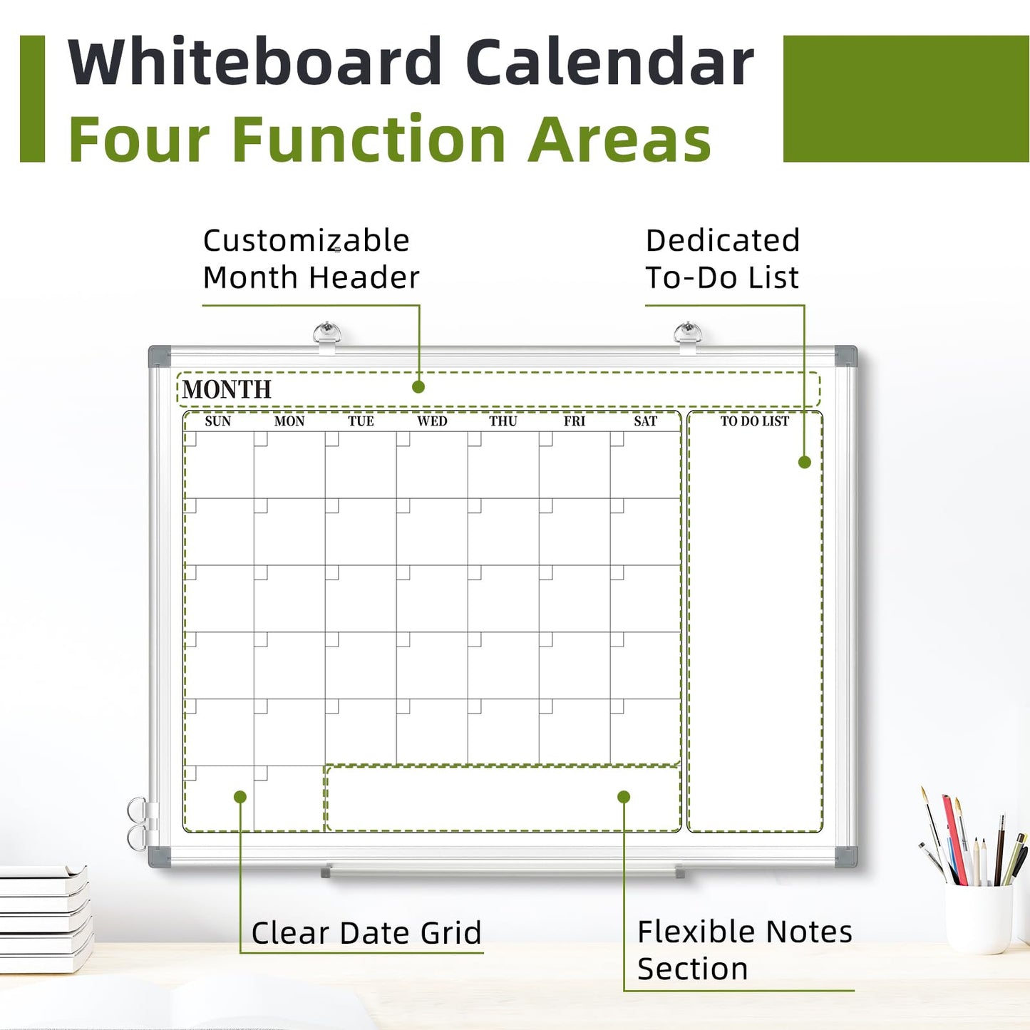 DOLLAR BOSS Dry Erase Calendar for Wall, 24''x 18'' Magnetic Whiteboard Monthly Planner, Double-Sided Aluminum Framed Schedule Board for Office, Home, School