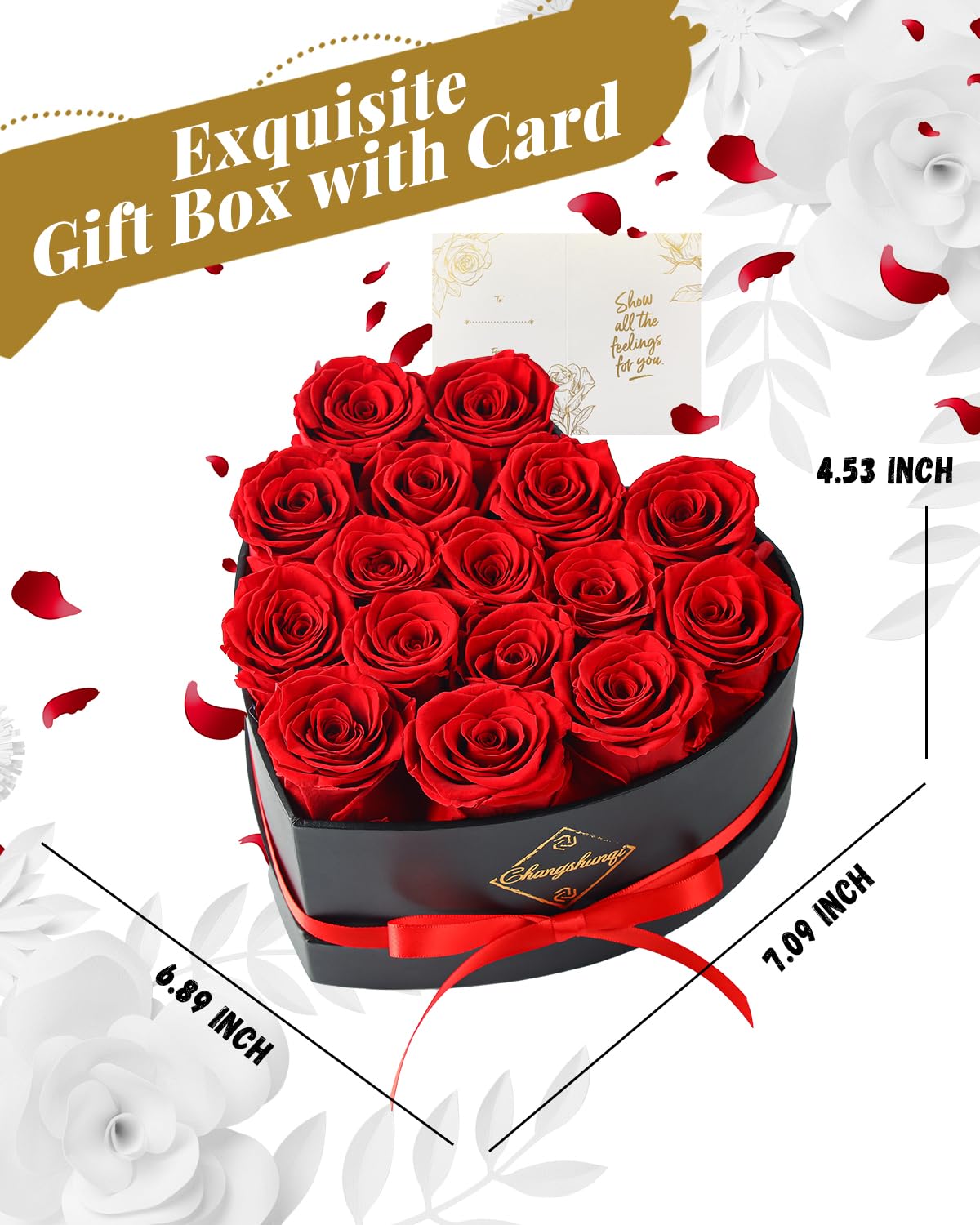 Changshunqi 16 Flowers Forever Preserved Roses in Heart Box, Preserved Flowers for Delivery Birthday Gifts Women Anniversary Forever Flowers for Mothers Gift Real Rose Forever Gifts for Women Mom Wife