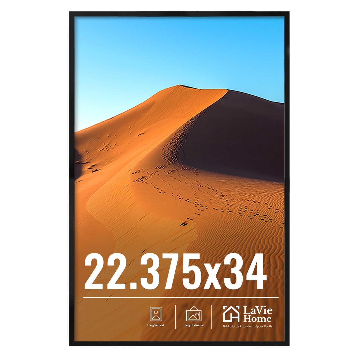 LaVie Home 22.375x34 Picture Frame for Wall Display, 22.375x34 Black Picture Frame with HD Plexiglas, 22.375 x 34 Frame 1 Pack, Display Frame for Vertical or Horizontal, Classic Collection