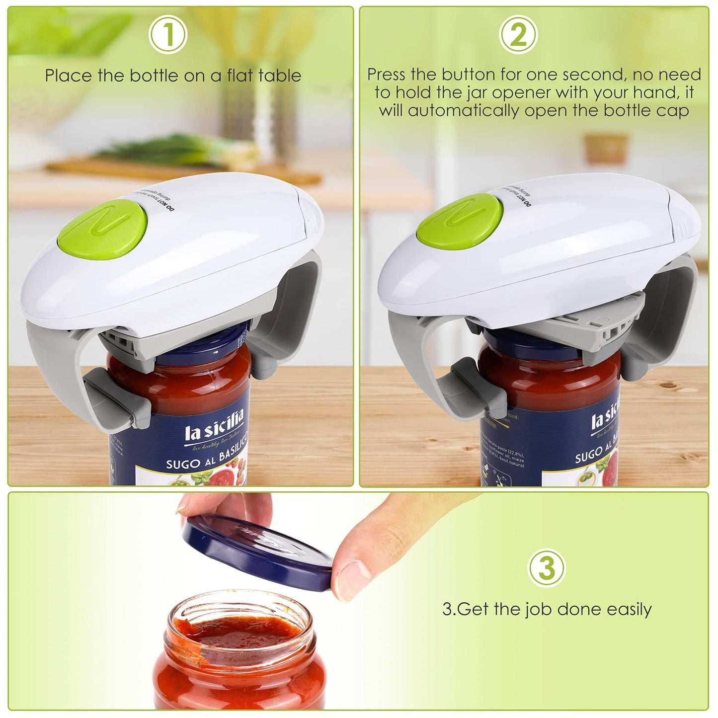 Electric Jar Opener, Kitchen Gadget Strong Tough Automatic Jar Opener For New Sealed Jars,The Hands Free Jar Opener with Less Effort to Open (White)