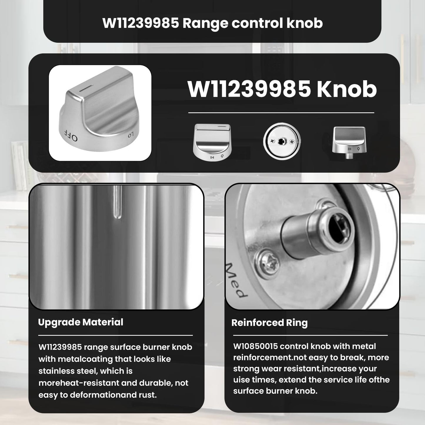 W11239985 W10850015 Range Control Knobs Replace 4845290 AP6333411 PS12578779 PD00061875,Compatible with Whirlpool Gas Stove WFG525S0HZ1 WFG550S0HZ0 WFG525S0HZ0 WFG525S0JV0,5PCS