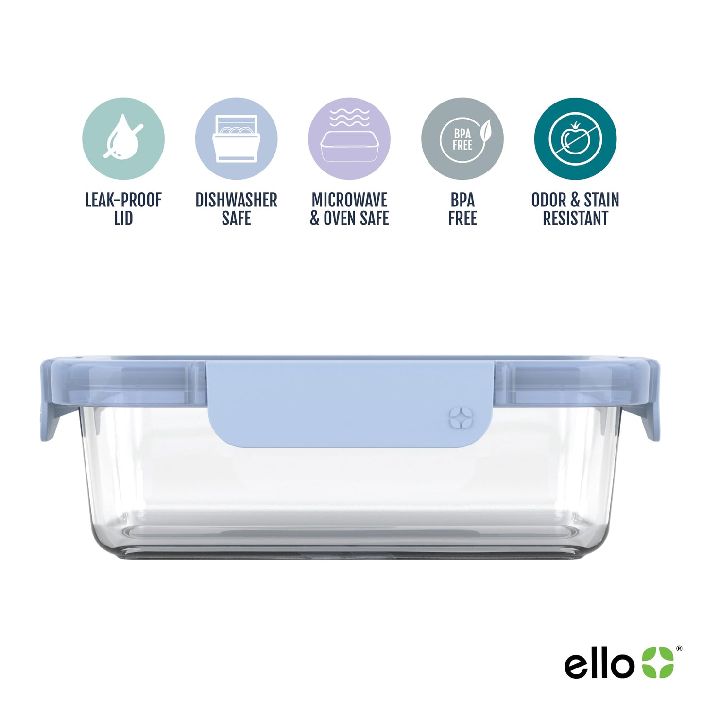 Ello Color Lock 3.4 Cup 10PC, 5 Pack Glass Meal Prep Sets Leak-Proof Glass Food Storage Containers with Airtight BPA-Free Plastic Lids, Dishwasher, Microwave, and Freezer Safe, Purple Rain