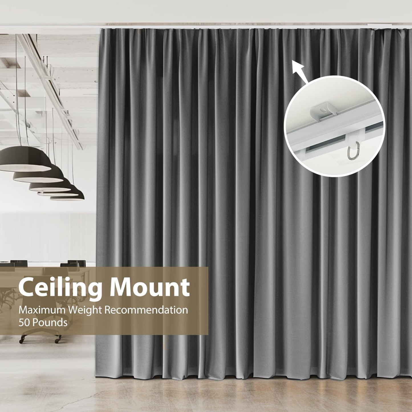 MaKefeile Ceiling Curtain Track,Curtain Track Wall Mounted,Ceiling Mount Rail Room Divider Tracks Extra Long Curtains Rod for Living Room Bedroom Patio Sliding Door Curtains with Clips,White 6ft