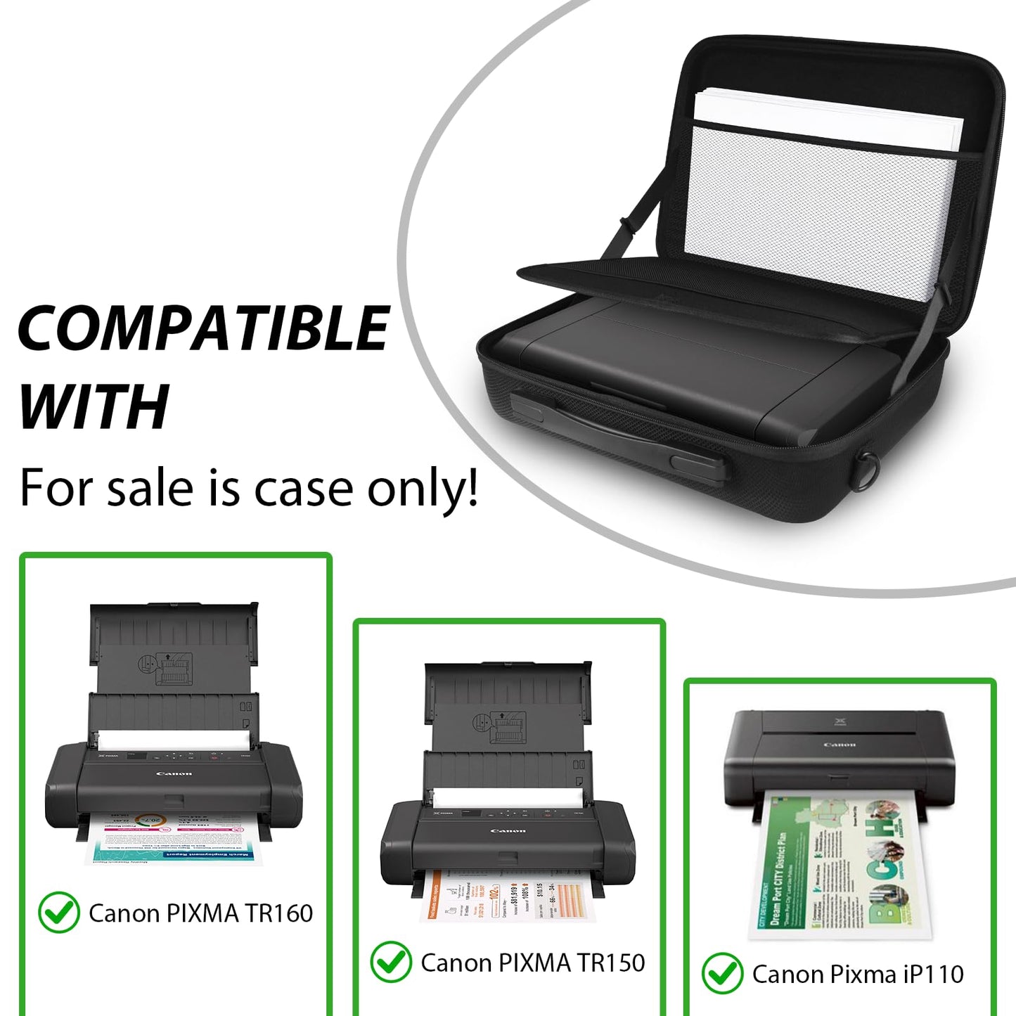 LVKAYCE Hard Case for Canon PIXMA TR160 / TR150 / iP110 Wireless Mobile Printer, Portable Printer Storage Bag with Adjustable Shoulder Strap for Travel (Case Only)