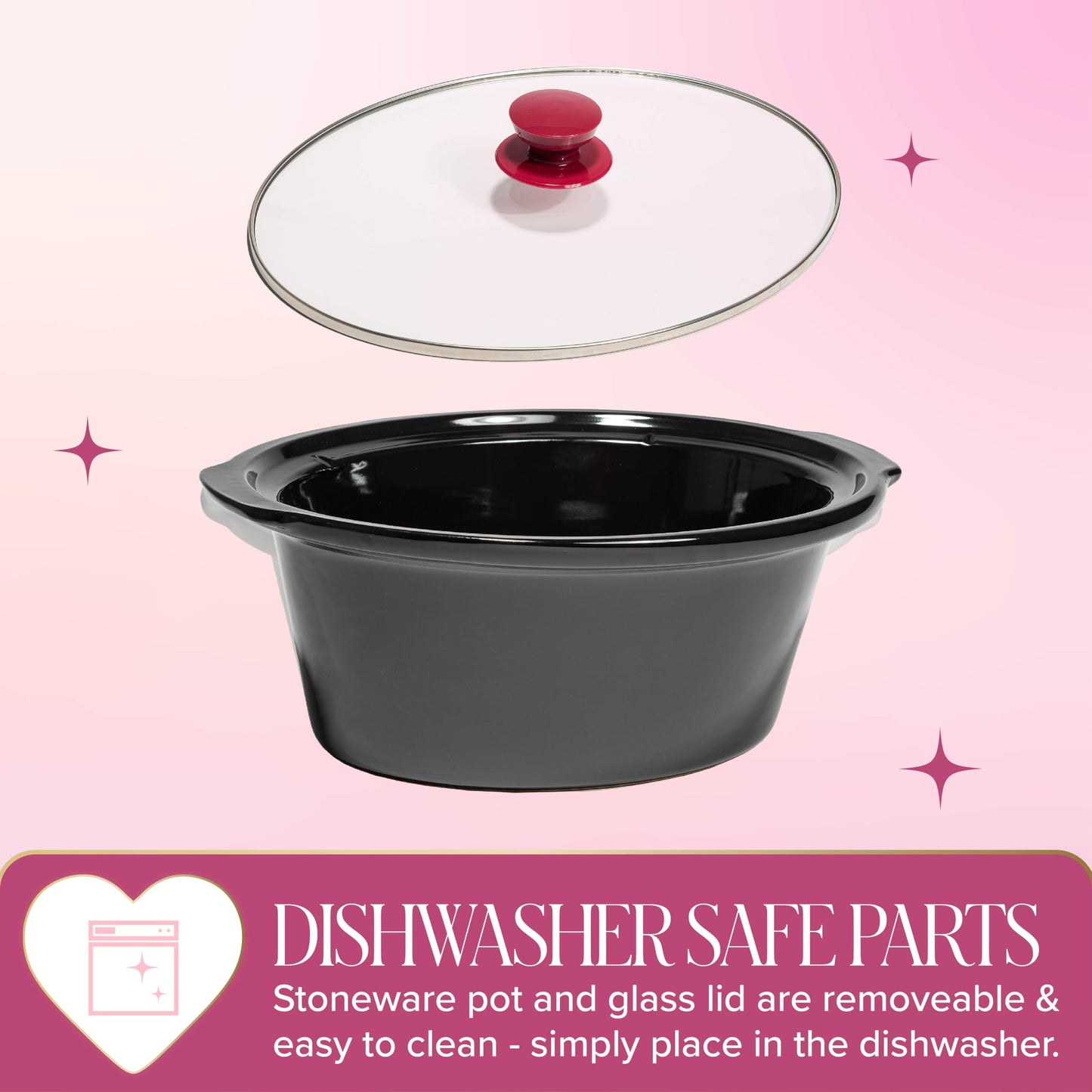Paris Hilton 6-Quart Manual Slow Cooker, Naturally Nonstick Stoneware Ceramic Insert, Three Settings (Low, High, Warm), Dishwasher Safe Family Size Slow Cooker, Berry