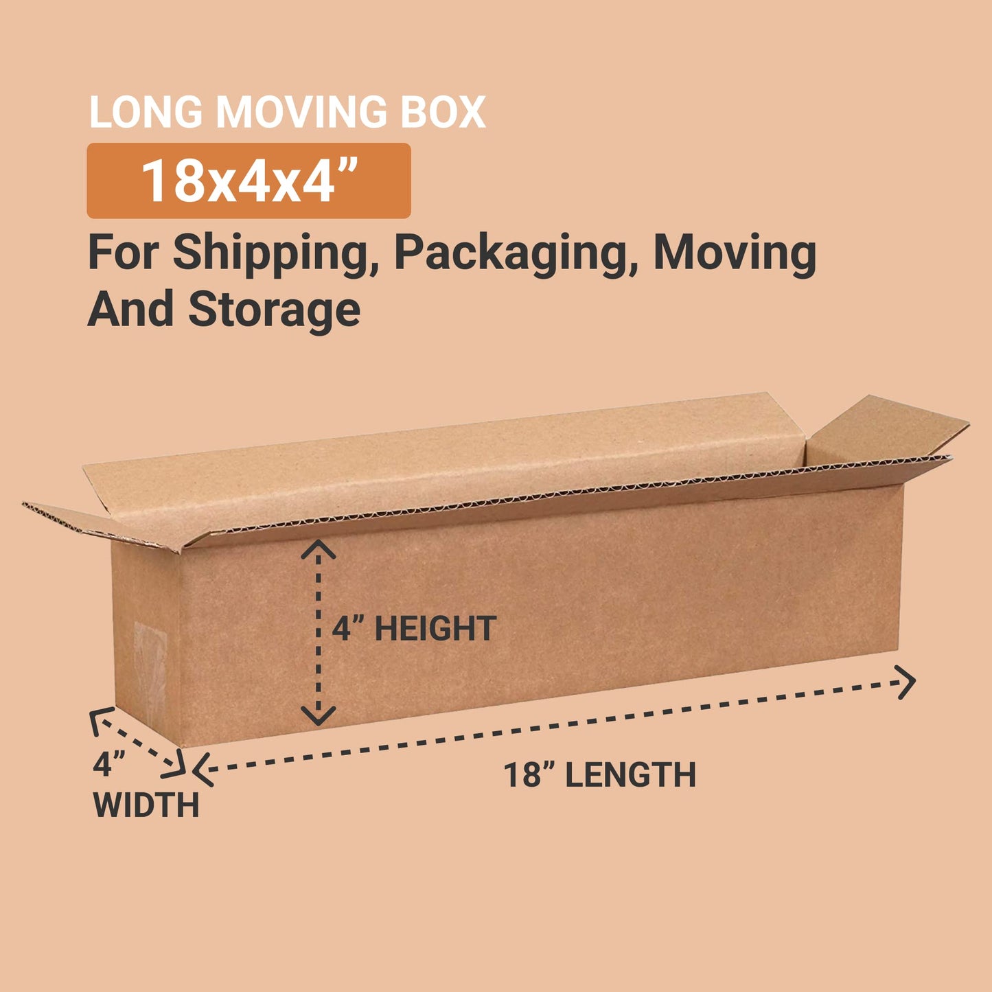 BOX USA Shipping Boxes Long 18"L x 4"W x 4"H 25-Pack - Corrugated Cardboard Box for Moving, Mailing, Packing, Packaging and Storage