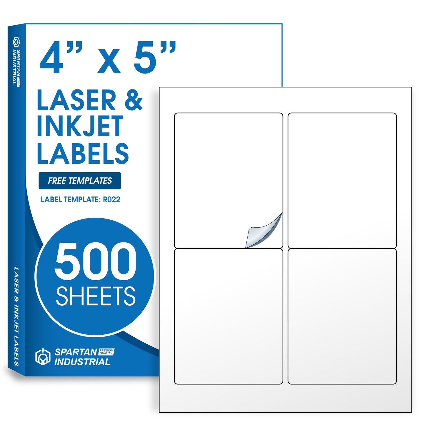 4" X 5" Matte White Printable Shipping Labels (500 Sheets, 2000 Stickers) Address and Mailing Labels for Laser & Inkjet Printers - Spartan Industrial Template R022